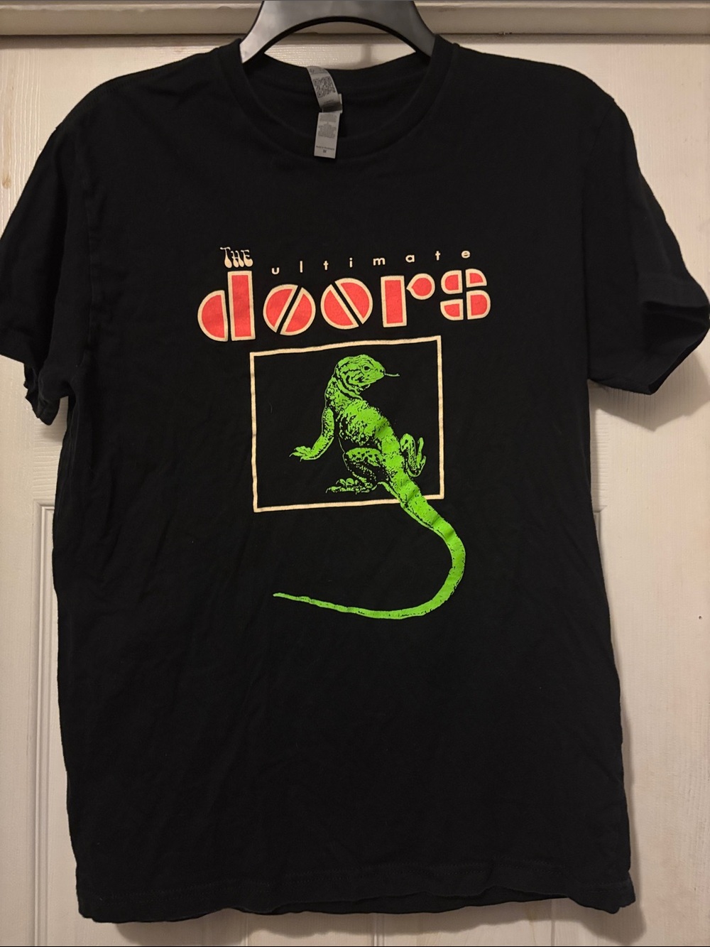 Next Level Apparel Black Doors T-Shirt with Neon Green Lizard, Size Medium